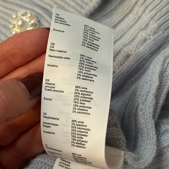 Maje Sz 3 US L Wool Cashmere Baby Blue Cable Knit Button Up Cardigan Sweater - Picture 8 of 12